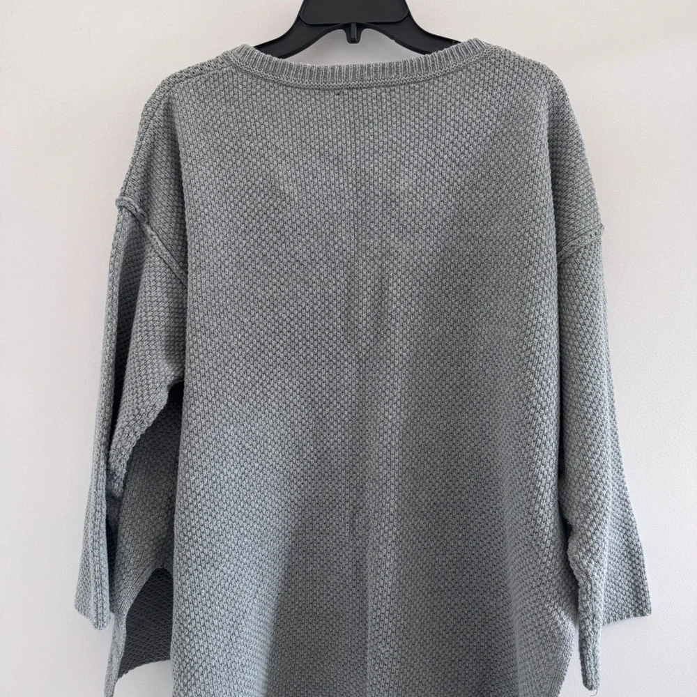 Lulus Sweater Henley Waffle Knit Womens Small Gray Oversized Boho